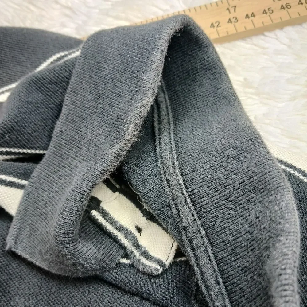 Polo Jean Company Ralph Lauren Men's XL 2 Button Grey/Cream Stipe Polo. Vintage. - Picture 7 of 12